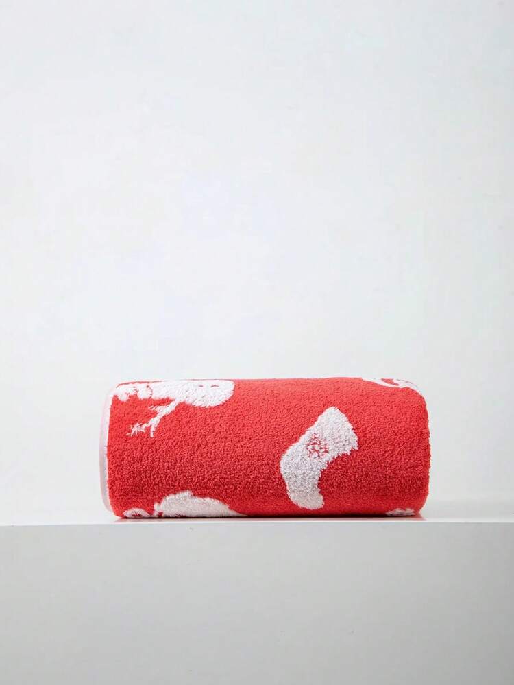 1pc Polyester Fiber Red Bath Towel Or Kitchen Small Towel, Thin, Christmas Themed Pattern, Unisex, Suitable For All Seasons, Quick Drying And Absorbent, Suitable For Bathroom, Holiday Gifts, School, Outdoor Travel And Home Use - Red - View 9