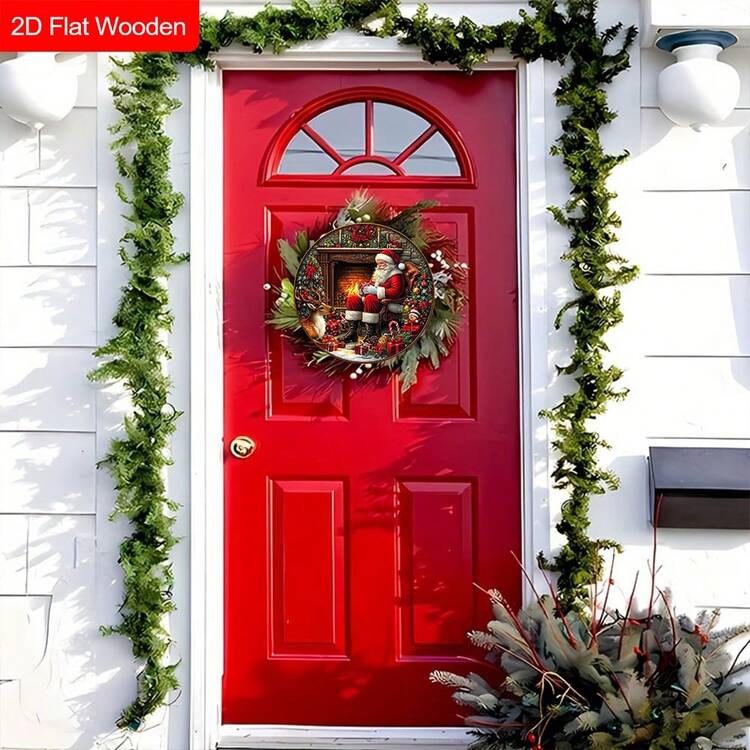 1 件圣诞红色圣诞老人麋鹿复古风格浆果一品红圣诞木质门廊花环挂饰印刷标志画家居栅栏装饰树户外装饰吊坠适用于花园房间节日派对用品 - 紅色 - 查看 5