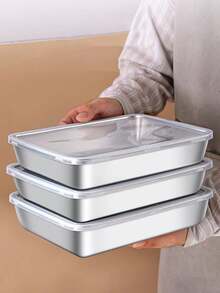 1pc/2pcs Stainless Steel Rectangular Baking Pans, Square Shape, Non-Stick, Durable, For Tiramisu, Lasagna, And Desserts,Kitchen Accessories, Meal Preparation, Restaurant Tools,New Year Decorations,Halloween Gifts, Home Decorations, Christmas Gift Boxes - Multicolor - View 4
