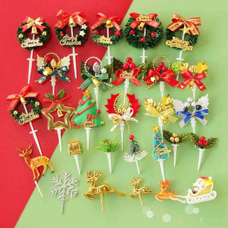 5/10 piezas Decoraciones para pasteles de Navidad Adornos de repostería Escena 3D Palillos para pasteles Tocón de árbol Decoraciones para cupcakes Decoración del hogar Decoraciones navideñas Decoración de habitación Invierno