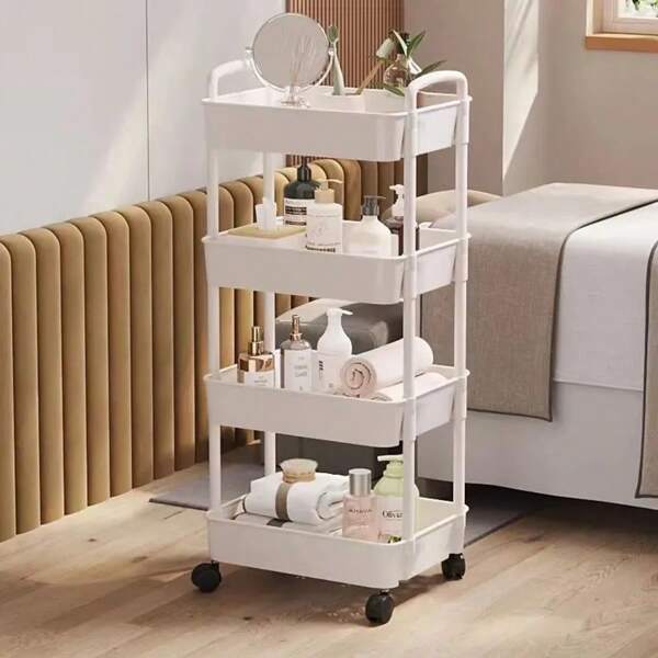 1 Piece Of 2/3/4/5 Layer Handcart Storage Rack, Movable Bedroom Storage Rack, Household Kitchen Mobile Storage Rack, Easy To Assemble Multi-Layer Handcart Frame, Can Be Used As A Multifunctional Storage Cabinet, Tire Hook, Kitchen Items, Bathroom Clothes, Study Books, And Living Room Toy Storage