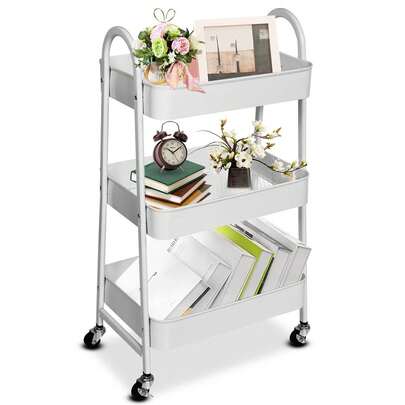 Carrito Metálico Rodante de 3 Niveles con Ruedas Bloqueables, Organizador Pesado para Bebé de Tres Pisos, Carrito de Almacenamiento Utilitario para Arte, Manualidades, Bocadillos, Guardería, Pañales y Suministros de Limpieza, con Malla