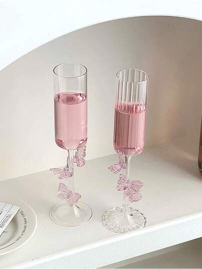 1pc Elegant Minimalist Pink Bow Champagne Glass, Suitable For Parties, Gatherings, Birthday Celebrations, Holiday Events, And As A Gift, Halloween And Christmas Party Supplies