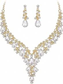 2入組女款項鍊珠寶套裝，歐美風格優雅新娘飾品套裝，配有仿寶石和水晶，適用於婚禮裙、晚禮服和個人攝影用品，精美瑰麗的工藝品