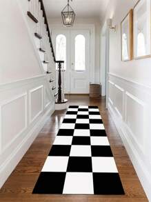 Classic Checkerboard Pattern Runner Rug, Ideal For Hardwood Floors In Entryways, Laundry Rooms, Hallway, Bedrooms, Kitchen, Room Decor, And Entryway - Indoor All-Season Home Decor, Stylish Long Floor Mat, Washable & Non-Slip, Perfect For Home Use As A Hallway Rug, Area Rugs Living Room, Black And White Tones, Bedside Rug, Kitchen Rugs, House Decor | Kitchen Decor - Multicolor - View 2