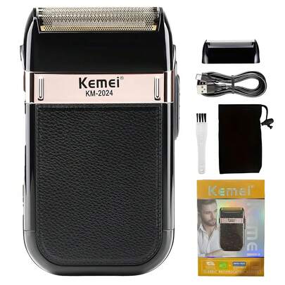 Kemei KM-2024 Men's Electric Shaver | Beard Trimmer And USB Charging | Cordless Precision Beauty Shaver & Hair Removal Products | Ultra-Portable Pocket Travel Carry-On Luggage | Father/Husband/Friend/Son Holiday Gift