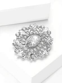 1 件时尚宫廷风格水晶花胸针，女士休闲翻领别针配饰礼物 - 大號銀色5991 - 查看 4