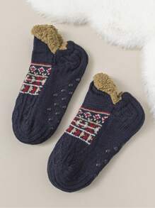 1Pair Of Men's And Women's Comfortable Knitted Slippers Socks - Anti-Slip, Warm Wool-Lined Home Socks, Geometric Pattern, Couple Socks - Multicolor - View 16