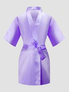 Tween Girl Crossover Short Sleeve Casual Loungewear Purple Robe - Multicolor - View 3