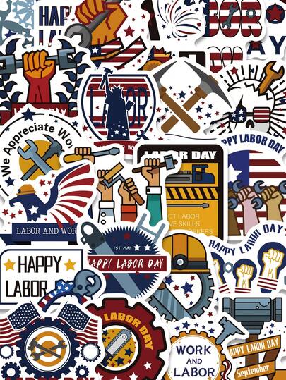 50Pcs Funny Hard Hat American Labor Day Stickers For Adults Reward Gift Decoration Labels For Water Bottle, Laptop, Helmet, Cars, Tool Box Blue Collar Stickers For Men, Waterproof Stickers