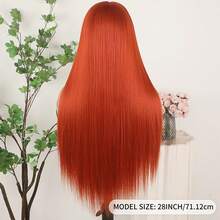 13X6 Free Part Platinum Blonde Lace Front Wigs 28 Inch Pre Plucked Long Straight Hair Wigs Glueless Soft Ash Blonde Colored Wigs Heat Resistant Fiber Hair Synthetic Lace Front Wigs For Women For Daily Christmas Party Cosplay Use - Red Orange - 查看 9