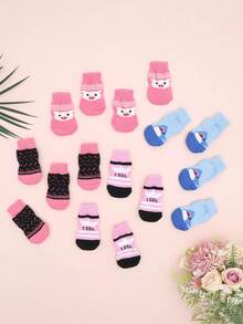 16 件（4 套）可爱宠物狗袜子，防滑爪印设计，适用于小型犬室内使用，防止摔倒 - 彩色 - 查看 6