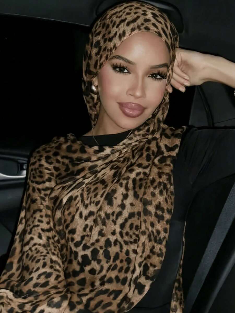 1pc Women's Scarf, Bohemian Leopard Print Headscarf, Lightweight & Breathable, Suitable For Daily Wear - Brown - View 1