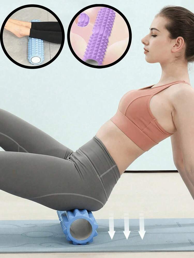 1 件粉色泡沫瑜伽按摩滚轮，用于肌肉放松和灵活性 - 纹理表面深层组织按摩，非常适合瑜伽、普拉提和健身运动，瑜伽配件 | 纹理滚轮 | 轻质滚轮，瑜伽配件 - 彩色 - 查看 3