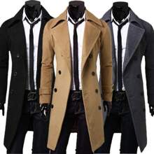 2025 New Men Double Breasted Wool Trench Coat Slim Fit Mid Long Casual Overcoat M 4XL
