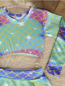 Children's Bikini Long Sleeve Top Beachwear Pool - màu xanh lá - Xem 3