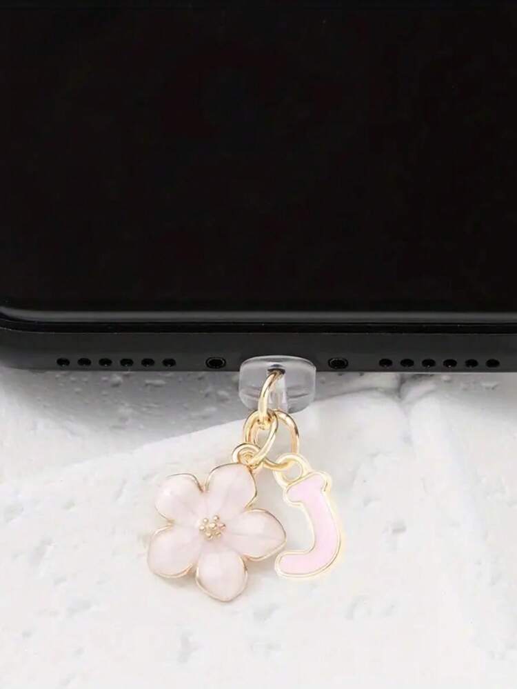 1 件时尚粉色花卉字母手机防尘塞，精致 A-Z 字母金属挂件，适合作为女性生日礼物，兼容 Lightning（5-14）/ Type-C 接口 - 粉色 - 查看 39