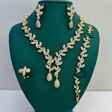 4 pièces Set de bijoux de mariée de luxe, collier, boucles d'oreilles, bracelet et bague en cubic zirconia cubique pour femmes, mariage, fête. Cadeau pour la Fête des Mères, la Saint-Valentin