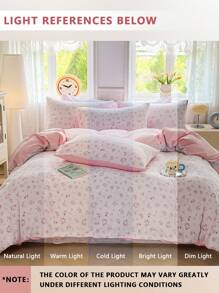 3 件套粉色花卉床上用品套装，纯色小碎花图案床上用品套装，舒适的 3 件套花卉羽绒被套，适用于卧室装饰（1 个羽绒被套 + 2 个枕套，无填充物），适合旅行、宿舍（男孩和女孩） - 粉色 - 查看 4