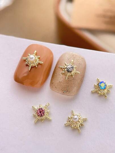 10 قطعة من الزينة المعدنية لفن الأظافر بتصميم نجمة ثلاثية الأبعاد ذهبية اللون، نجوم متفجرة على الأظافر بطراز ياباني وكوري Y2K، إكسسوارات أظافر لامعة مزينة بأحجار الراين البيضاء والوردية والخرز الصناعي، هدايا DIY مناسبة لحالات الهاتف والأحذية والملابس والحقائب ومستلزمات الأظافر