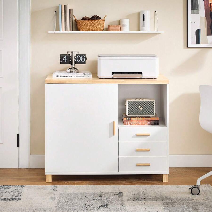 SoBuy Printer Table Filing Cabinet Sideboard Made Of MDF(E1) White Natural