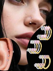 1pc Stainless Steel Zirconia Horseshoe Ring Piercing Nose Ear Belly Rings Women Cartilage Helix Earrings Daith Piercing Jewelry