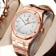 POEDAGAR Luxury Business Man Wristwatch Waterproof Luminous Date Men Watch Stainless Steel Fashion Quartz Watches For Men Japan Imported Quartz Movement Love Crystal Design Rose Gold Dad Day Souvenirs Brother Graduation Parrot Back To School Essentials - 彩色 - 查看 13