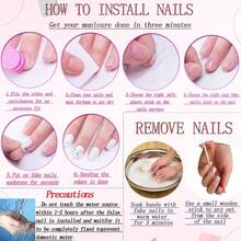 Square Press On Nails Long Fake Nails Green Sparkly Butterfly False Nails With 3D Rose Designs French Tip Nail Press Ons Glossy Acrylic Artificial Nails For Women 24Pcs - 長款-C5C47 - 查看 5