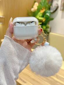 White Fur Ball & White Bell Decor Transparent Earphone Case - Multicolor - View 2