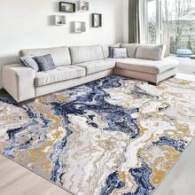 Tapis lavables pour le salon, tapis abstrait moderne pour la chambre, tapis abstrait en marbre, tapis doux à poils ras lavable en machine pour salle à manger et salle de jeux - Bleu azur - Voir 2