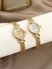 Women's Fashion Creative Multifunctional Compact Quartz Watch, Suitable For Daily Wear, Birthday Gift, Back To School, Thanksgiving, Romantic Occasions, Perfect Gift - Gold - View 4