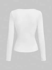 Casual Cute Minimalist Basic Lace Patchwork Blouse, Bow Tie Long Sleeve Going Out Tops For Women, Summer - White - View 11