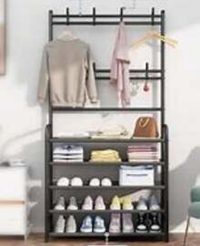 Integrated With Minimalist Metal Hallway Coat Rack, Multifunctional And Simple Shoe Rack For Storage - 黑色 - 查看 3