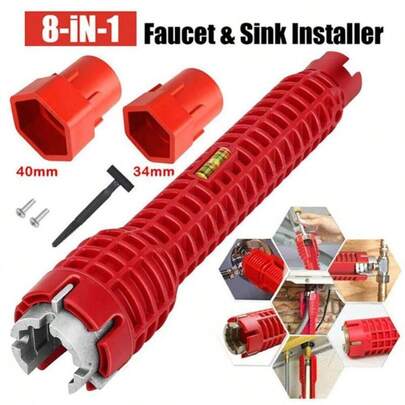 Sink Faucet Installer Socket Wrench Kit,Basin Wrench,Plumbing Pipe Spanner Tool,8-In-1 Multifunction Sink Installer Wrench For Toilet Bowl/Sink/Bathro