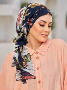 وشاح رأس مطبوع من الشيفون مع ربطة شعر، طرحة مسلمة مطاطية للسرطان وفقدان الشعر، غطاء رأس، عصابة رأس متعددة الوظائف، تصميم ملفوف من الحرير الحليبي للخروج اليومي والعناية بالجسم