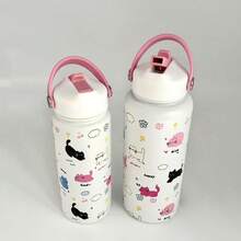 1 pieza Botella de agua aislada con diseño de gato lindo - Perfecta para el gimnasio, la oficina, fiestas, campamentos y viajes - Regalo ideal para familiares y amigos - Multicolor - Ver 2