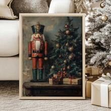 1 peça, tela para pendurar, arte de parede emoldurada, arte de parede de quebra-nozes de Natal - feriado, decorações de cenário de neve e decoração de feriado, decoração de casa de feriado, pintura a óleo de Natal, árvore de Natal, decorações de Natal - Multicolorido - Ver 2