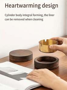 1pc Walnut & Stainless Steel Ashtray, Round Tabletop Ashtray, Ashtray With Lid, Dustproof Ashtray, Windproof Ashtray, Detachable Magnetic Design, Easy To Carry, Easy To Wash, Non-Slip Base