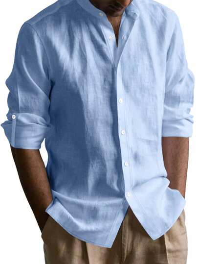 Camisa casual de linho, adequada para primavera/verão/outono, versátil para ocasiões como Natal, Halloween, Ação de Graças, Dia dos Namorados, Mês do Orgulho, Dia do Professor, Dia dos Pais, Carnaval, Páscoa, Ramadã, Ano Novo, Dia da Mentira, Dia da Independência, Dia do Trabalho, Dia de São Patrício, Eid Al-Fitr, Dia das Enfermeiras, Ano Novo Chinês