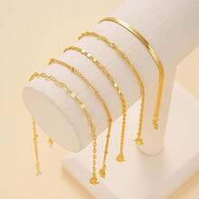 Gold Ankle Bracelets For Women, 14k Gold Plated Waterproof Cuban Link Chain Anklets Set, Layered Anklet Bracelets For Women Beach Gift Adjustable Size 5pc - Style03-金色 - 查看 4