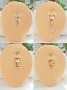 4 Soft Ceramic Full Diamond Navel Rings, Horizontal Bars, Simple Navel Rings, Stainless Steel Navel Buckles, Women's Abdominal Navel Nails, Human Puncture Accessories Suitable For Daily Life Wear