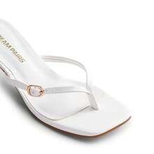 Women Comfortable Kitten Heel Thong Heeled Sandals Fashion Square Open Toe Slip On Casual Slides - 白色 - 查看 5