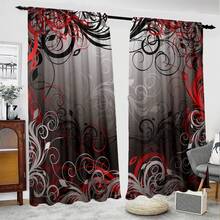 2pcs Digital Printed Decorative Curtains, Red & Black Floral Glass Window Pattern, Home Decor Gift, Suitable For Living Room, Office, Bedroom, Kitchen, Cafe And Holiday Home Windows, Curtains