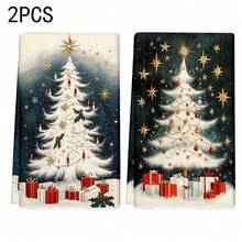 1 set/1 pieza/2 piezas Paños de cocina y paños de platos con estampado de árbol de Navidad, adecuados para decoración de interiores en restaurantes, cocinas y baños, decoración de fiestas, regalos navideños y también pueden ser entregados como regalos de Navidad