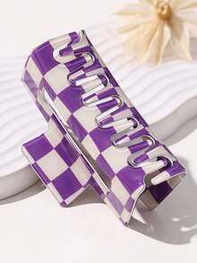 1个女士高品质棋盘格镂空紫色中号发爪 - 优雅甜美百搭防滑强力时尚头饰，适合节日、派对、日常佩戴和送礼。时尚发饰，发爪夹，秋季配饰，秋季发夹，冬季配饰，适合度假装扮，女士夏季海滩、旅行。 - 紫色 - 查看 7