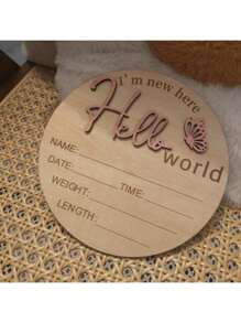 1pc Wooden "Hello World" Newborn Announcement Sign, Gender Reveal Party Supplies, Birthday Party Decor, Photo Prop, Creative Commemorative Gift, For Baby Christening, Baptism, Wedding, Engagement - Multicolor - View 12