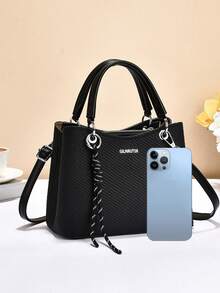 Geantă de mână minimalistă cu dungi, geantă tote la modă cu capacitate mare, geantă de umăr, geantă crossbody, pentru călătorii, cumpărături, geantă de mână elegantă nouă pentru femei cu pandantiv, geantă de umăr/crossbody de lux versatilă, casual, de mare capacitate