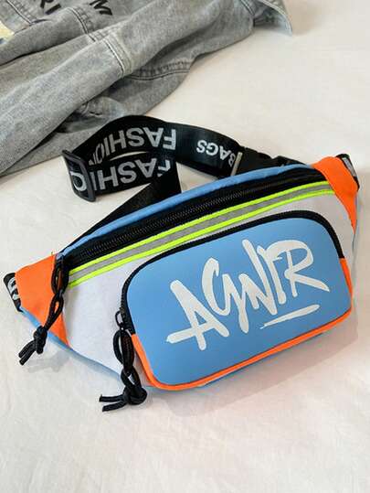 Mini Size New Kids Waist Bag, Graffiti Letter Contrast Color Chest Bag, Hiphop Street Style Crossbody Bag