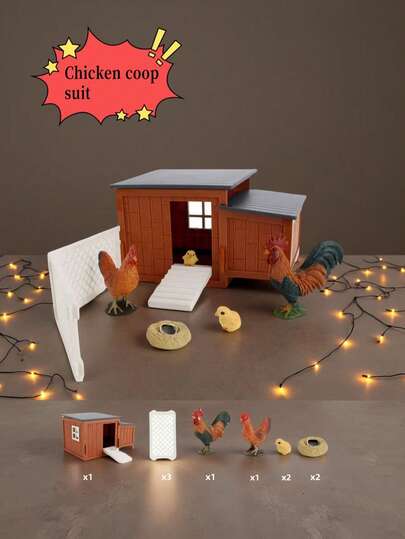 Realistic Farm Animal Model Set, Straw Hut Animal Role Play Decor, Suitable For Living Room Decoration, Hands-On Practice And Children's Play, Ideal Gift For Holidays And Birthdays