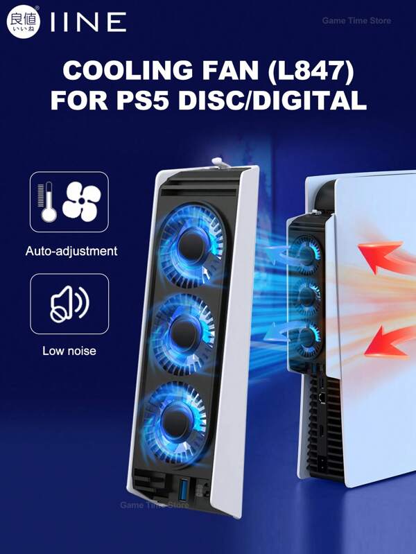 IINE IINE L847 PS 5 Intelligent Cooling Fan Compatible With PlayStation 5 Disc & Digital Edition, Temperature-Controlled Upgraded Cooler Fan With USB3.0 Hubs Game Console Accessories, Intelligent Cooling Low Noise Low Noise Easy Installation, Black & White